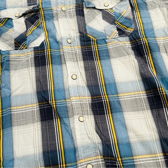 American Eagle Outfitters Mens Vintage White Blue Yellow SS Button Down Shirt - Picture 2 of 7